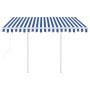 Toldo retráctil automático con postes azul y blanco 3,5x2,5 m