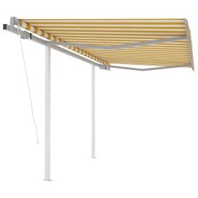 Toldo retráctil automático con postes amarillo blanco 3,5x2,5 m Toldo retráctil automático con postes amarillo blanco 3,5x2,5 m