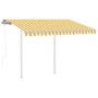 Toldo retráctil automático con postes amarillo blanco 3,5x2,5 m