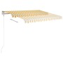 Toldo retráctil automático con postes amarillo blanco 3,5x2,5 m