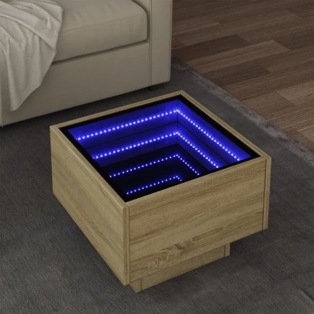Mesa auxiliar con LED madera ingeniería roble Sonoma 40x40x30cm en Mesas de centro | Comprar online en Foro24