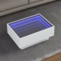 Mesa de centro con LED madera de ingeniería blanca 70x50x30 cm