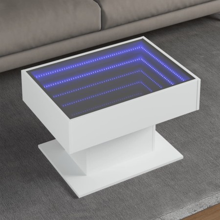 Mesa de centro con luz LED madera ingeniería blanca 70x50x45 cm