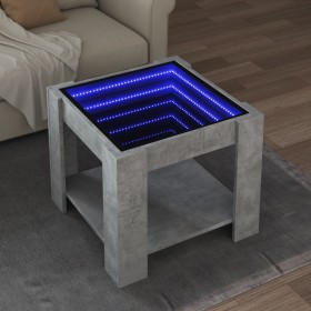 Mesa de centro y LED madera ingeniería gris hormigón 53x53x45cm Mesa de centro y LED madera ingeniería gris hormigón 53x53x45cm