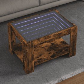 Mesa de centro y LED madera ingeniería roble ahumado 73x53x45cm en Mesas de centro | Comprar online en Foro24