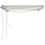 Toldo retráctil manual con luz LED crema 4x3 m