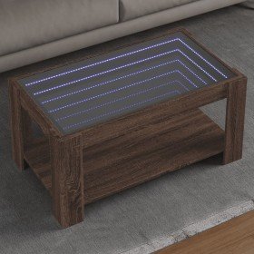 Mesa de centro y LED madera ingeniería marrón roble 93x53x45 cm Mesa de centro y LED madera ingeniería marrón roble 93x53x45 cm