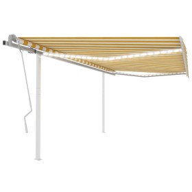 Toldo manual retráctil con LED amarillo y blanco 4x3 m Toldo manual retráctil con LED amarillo y blanco 4x3 m