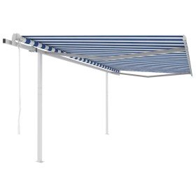 Toldo retráctil automático con postes azul y blanco 4x3 m Toldo retráctil automático con postes azul y blanco 4x3 m