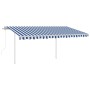Toldo retráctil automático con postes azul y blanco 4x3 m