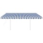 Toldo retráctil automático con postes azul y blanco 4x3 m