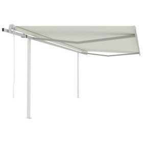 Toldo retráctil automático con postes crema 4x3 m Toldo retráctil automático con postes crema 4x3 m