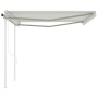 Toldo retráctil automático con postes crema 4x3 m