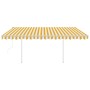 Toldo retráctil automático con postes amarillo y blanco 4x3 m