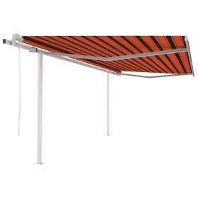 Toldo retráctil automático con postes naranja y marrón 4x3 m Toldo retráctil automático con postes naranja y marrón 4x3 m