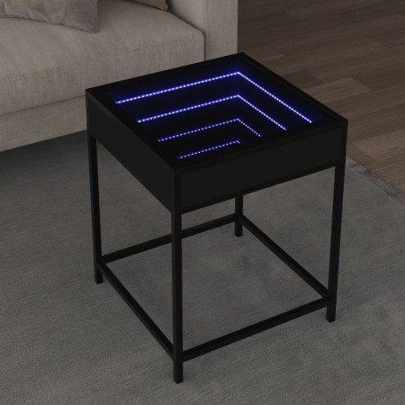Mesita de noche con Infinity LED negra 40x40x51 cm