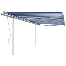 Toldo manual retráctil con postes azul y blanco 4,5x3 m Toldo manual retráctil con postes azul y blanco 4,5x3 m