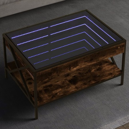 Mesa de centro con Infinity LED roble ahumado 70x50x38 cm
