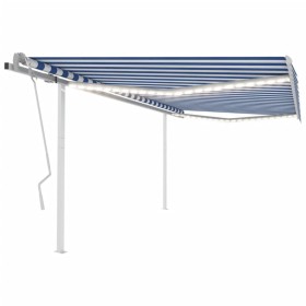 Toldo retráctil manual con luz LED azul y blanco 4,5x3 m Toldo retráctil manual con luz LED azul y blanco 4,5x3 m