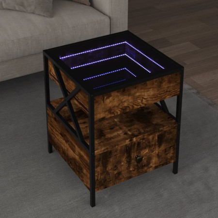 Mesa de centro con Infinity LED roble ahumado 40x40x51 cm