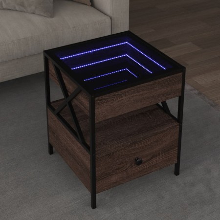 Mesa de centro con Infinity LED marrón roble 40x40x51 cm