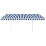 Toldo manual retráctil con postes azul y blanco 4,5x3 m