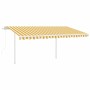 Toldo retráctil automático con postes amarillo y blanco 4,5x3 m