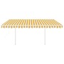 Toldo retráctil automático con postes amarillo y blanco 4,5x3 m