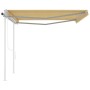 Toldo retráctil automático con postes amarillo y blanco 4,5x3 m