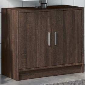 Armario de lavabo madera ingeniería marrón roble 63x29x55 cm