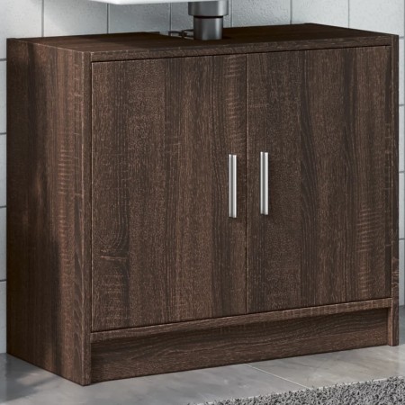 Armario de lavabo madera ingeniería marrón roble 63x29x55 cm