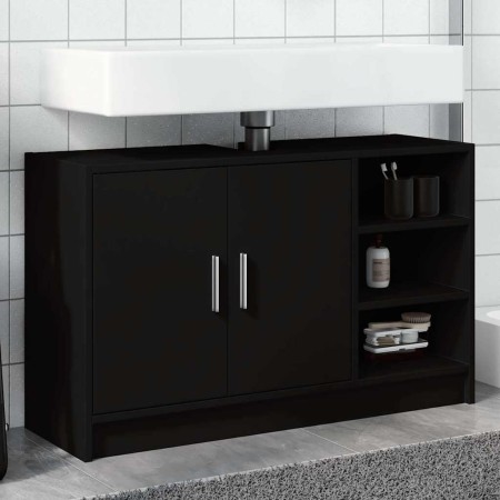 Armario de lavabo madera de ingeniería negro 90x29x55 cm