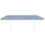 Toldo manual retráctil con postes azul y blanco 5x3 m