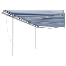 Toldo retráctil automático con postes azul y blanco 6x3 m Toldo retráctil automático con postes azul y blanco 6x3 m