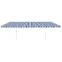 Toldo retráctil automático con postes azul y blanco 6x3 m