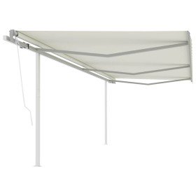 Toldo retráctil automático con postes crema 6x3 m Toldo retráctil automático con postes crema 6x3 m