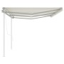Toldo retráctil automático con postes crema 6x3 m