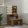 LED oak brown plywood vanity set by vidaXL, Bedroom Dressers - Ref: Foro24-3114114, Price: 102,22 €, Discount: %
