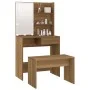 LED oak brown plywood vanity set by vidaXL, Bedroom Dressers - Ref: Foro24-3114114, Price: 102,22 €, Discount: %