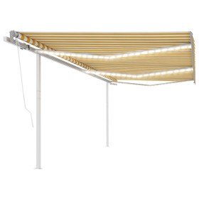 Toldo automático LED sensor de viento amarillo y blanco 6x3 m Toldo automático LED sensor de viento amarillo y blanco 6x3 m