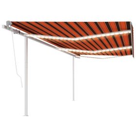 Toldo automático LED sensor de viento naranja y marrón 6x3 m Toldo automático LED sensor de viento naranja y marrón 6x3 m