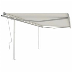 Toldo manual retráctil con postes crema 4x3,5 m Toldo manual retráctil con postes crema 4x3,5 m