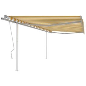 Toldo manual retráctil con postes amarillo y blanco 4x3,5 m Toldo manual retráctil con postes amarillo y blanco 4x3,5 m