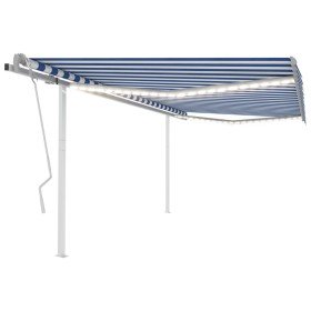 Toldo manual retráctil con LED azul y blanco 4x3,5 m Toldo manual retráctil con LED azul y blanco 4x3,5 m