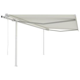 Toldo retráctil automático con postes crema 4x3,5 m Toldo retráctil automático con postes crema 4x3,5 m