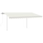 Toldo retráctil automático con postes crema 4x3,5 m
