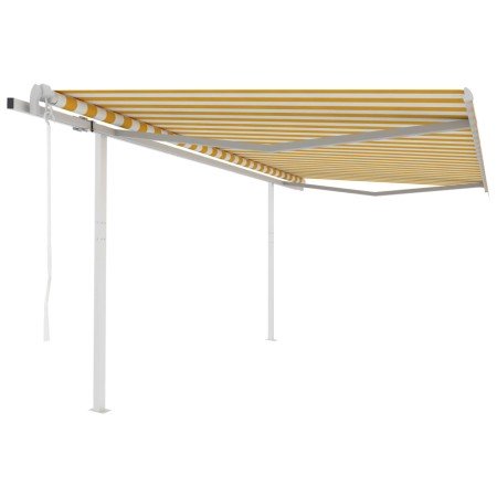 Toldo retráctil automático con postes amarillo y blanco 4x3,5 m en Toldos | Comprar online en Foro24