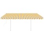 Toldo retráctil automático con postes amarillo y blanco 4x3,5 m
