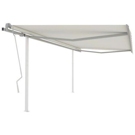 Toldo manual retráctil con postes crema 4,5x3,5 m