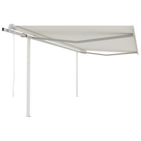 Toldo retráctil automático con postes crema 4,5x3,5 m Toldo retráctil automático con postes crema 4,5x3,5 m